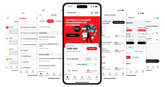 My Ooredoo — account, plans, and top-up screens